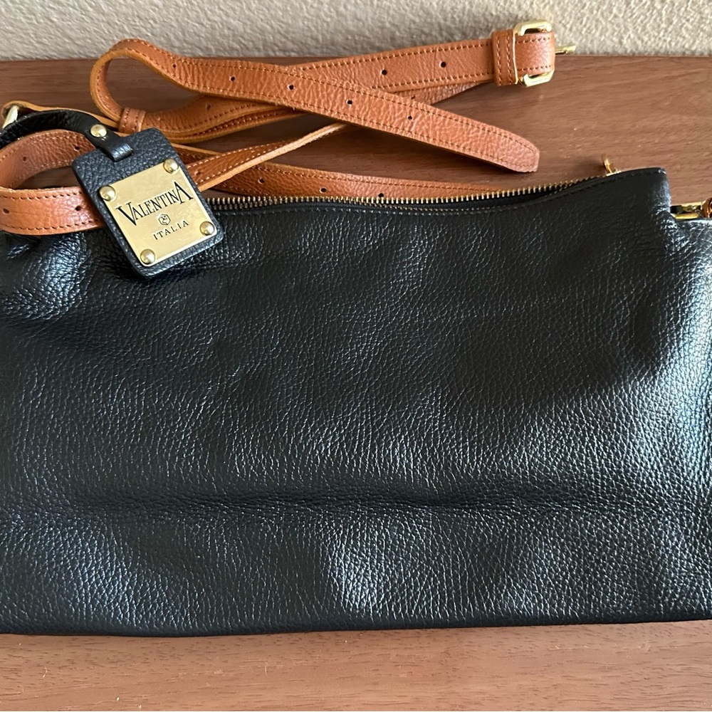 Black Valentina Leather Shoulder Bag